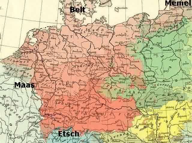 Karte Maas, memel, Etsch und Belt